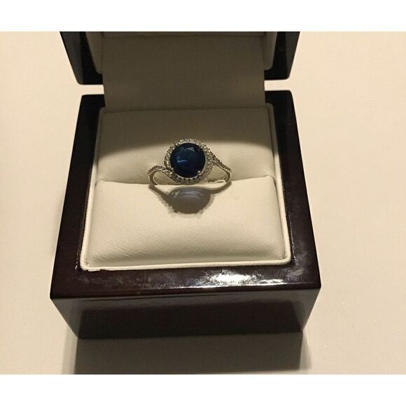 2 Ct. Halo Swirl Blue & White Sapphire Gemstone Ring Sz 8 - Picture 1 of 4